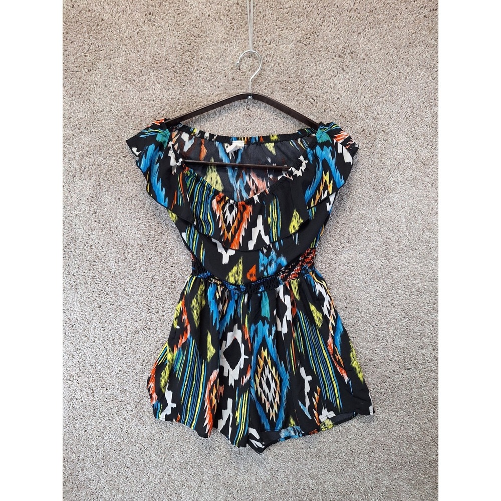 Jay Jane Romper Womens Large Multi Geo Print Smocked Waist Off The Shoulder Neck